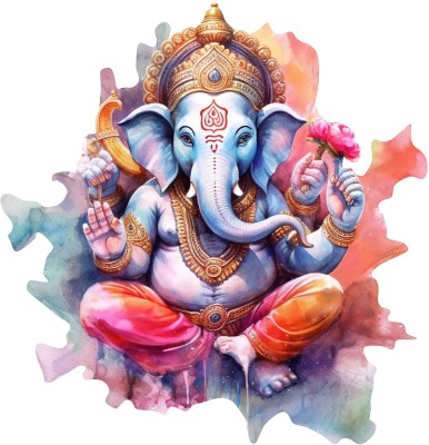 CreativeEdge 61 cm 3D Lord Ganesha Sitting Wall Sticker Self Adhesive Sticker(Pack of 1)