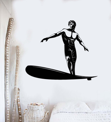 SnappyVinyl 27 cm r Man Surfing Beac Self Adhesive Sticker(Pack of 1)