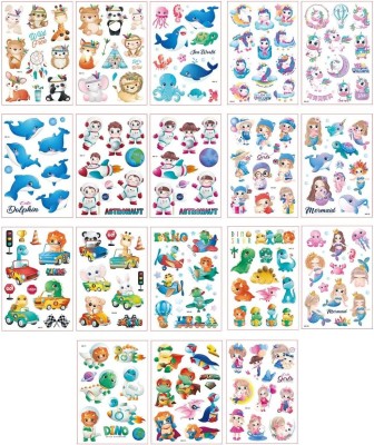 TREXEE 11 cm (18 Sheets) Cartoon Temporary Tattoo Sticker for Face Arm Cartoon Self Adhesive Sticker(Pack of 18)