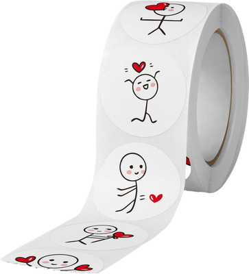 Kavid 2.5 cm Whimsical Heart Stickers Roll Featuring Cute Stick Figures for Cards, Scrapbooks Self Adhesive Sticker(Pack of 2)