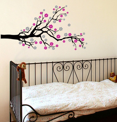 Divine Printry 100 cm Size, Tree With Flower Wall Self Adhesive Sticker(Pack of 1)