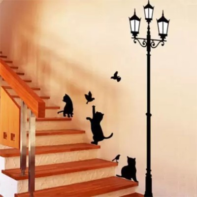 WallFX 40 inch Ancient Lamp and Black Cats Self Adhesive Sticker(Pack of 1)