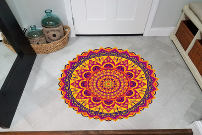 Design Decor 45.72 cm Mandala Floor Vinyl Sticker Rangoli For Festival Size 45x45_ Cm Self Adhesive Sticker(Pack of 1)