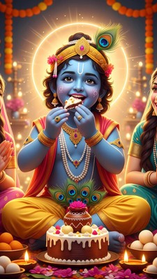 swaroopa 16.5 inch Krishna sticker Self Adhesive Sticker(Pack of 1)