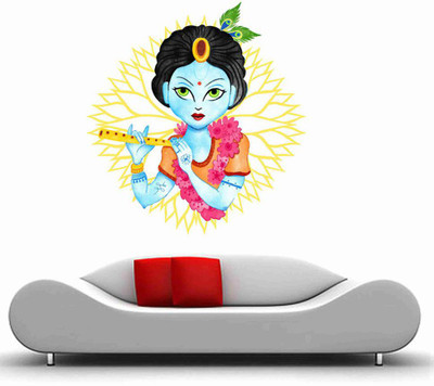 Stickerberry 50 cm Lord Krishna Playing Flute wall stickers 50 CM x 50 CM Self Adhesive Sticker(Pack of 1)