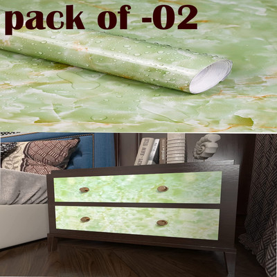 Wellwall 200 cm Green Marble wallpaper sticker for furniture decoration (pack of-02) Model-29 Self Adhesive Sticker(Pack of 2)