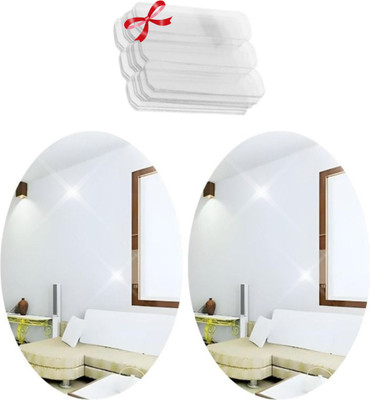 KASHTABHAN 30 cm Oval Shape Magic Mirror Sticker – for Home & Bathroom Décor Double-sided Sticker(Pack of 2)