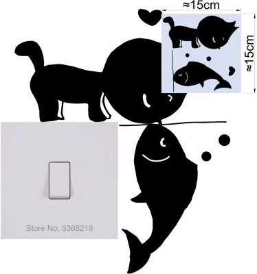 SnappyVinyl 15 cm Cat kisses Fish Self Adhesive Sticker(Pack of 1)