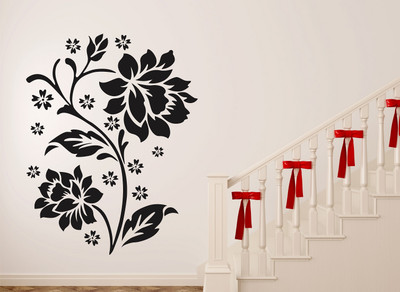 Wallzone 80 cm Black Flower Removable Sticker(Pack of 1)