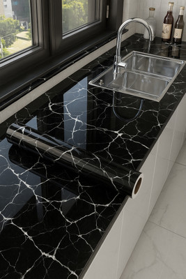 Onbet 200 cm Self Adhesive Glossy Marble Foil Waterproof Sticker For Kitchen And Home Self Adhesive Sticker(Pack of 1)