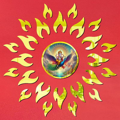 Dreamydecals 46 cm NEW2025_3D Ganesha Ganapati Wall Sticker Golden Mirror Shine Wall Decoration Art Self Adhesive Sticker(Pack of 2)