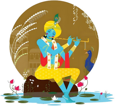 Byte Studio 63 cm Krishna Playing Flute Wall Sticker Self Adhesive Sticker(Pack of 1)