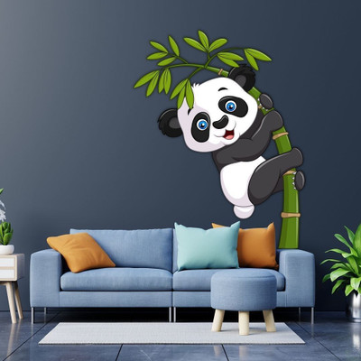 MY WALLORA 89 cm Cute Baby Panda Bamboo Wall Sticker| Beautiful Design Wall Decoration Sticker Self Adhesive Sticker(Pack of 1)