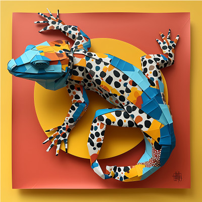 EXO DECOR 18 inch Gila_Monster_Origami 3D Animals Decorative Wall Sticker for Living Room Self Adhesive Sticker(Pack of 1)