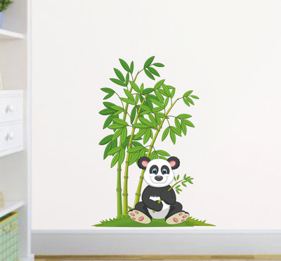 Decal O Decal 50 cm Little Panda Playing Under Bamboo Tree Self Adhesive Sticker(Pack of 1)