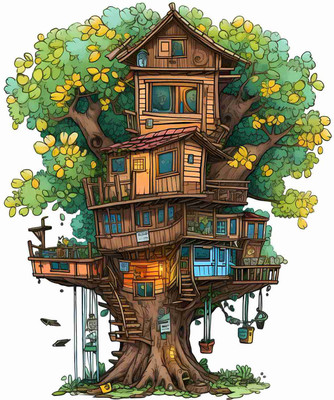 SkyOlla 60 cm Tree House Sticker – Self Adhesive Vinyl Décor for Kids’ Room, Nursery Room Self Adhesive Sticker(Pack of 1)