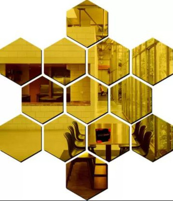 Chote Mote Seller 12 cm Hexagon 13 Golden mirror stickers for wall, acrylic mirror Self Adhesive Sticker(Pack of 13)