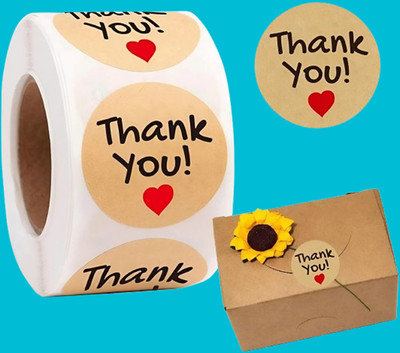 BHAGWADI 1 inch 500 Pcs Thank You Stickers Roll for Online Shop Use Self Adhesive Sticker(Pack of 500)