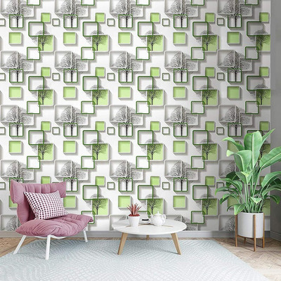 HOMEMATES 304.8 cm Green Geometric pattern Removable Waterproof Wallpaper (304.8 x 45.72 cm) Self Adhesive Sticker(Pack of 1)