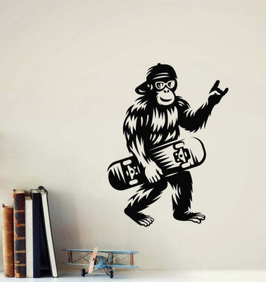 SnappyVinyl 45 cm Skateboard Monkey Easy to apply Wall Sticker Self Adhesive Sticker(Pack of 1)