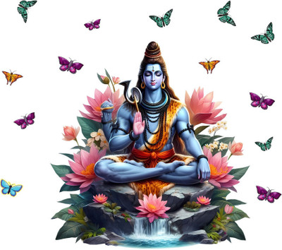 KUKU HOME DÉCOR 122 cm Mahadev Shiv Ji Sitting On Waterfall Rock Self Adhesive Sticker(Pack of 1)