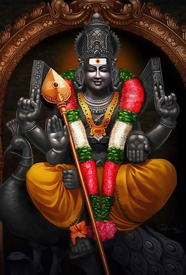 ShubhFly 47 cm Beautiful Lord Murugan Dark Black Wall Sticker Karthikeya/Karthikeyan Photo Self Adhesive Sticker(Pack of 1)