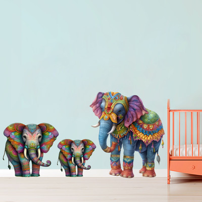 Riditcreation 58 cm Royal family of elephant Self Adhesive Sticker(Pack of 1)