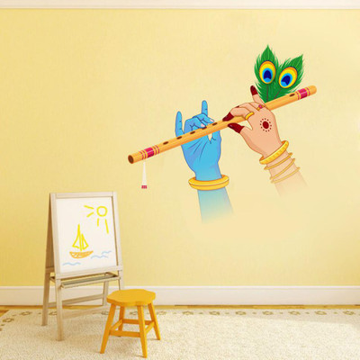 Stickerberry 65 cm Beautiful Krishna Flute wall sticker for Home Decor 65 CM X 60 CM Self Adhesive Sticker(Pack of 1)