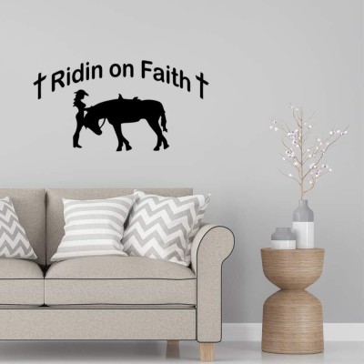 SnappyVinyl 29 cm Riding On Faith Cowgirl Christian2 Self Adhesive Sticker(Pack of 1)