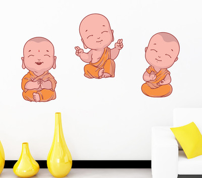 TRIDENT 120 cm Cute Little Buddhas Removable Sticker(Pack of 1)