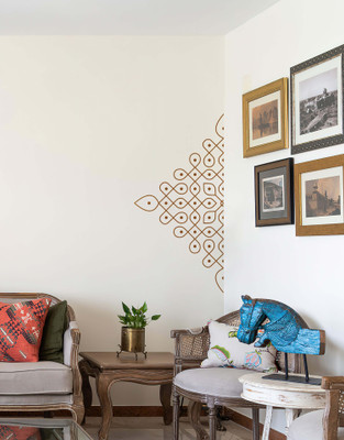WALLDESIGN 50 inch Elegant Kolam Wall Sticker - 25x50 Inch Half Rangoli Design for Home Self Adhesive Sticker(Pack of 1)