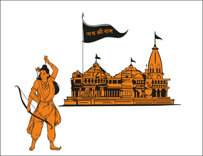 Vijaya enterprises 73 cm Ayodhya Ram Temple Mandir Jai Shri Ram Wall Sticker Size 29x24 inch Self Adhesive Sticker(Pack of 1)