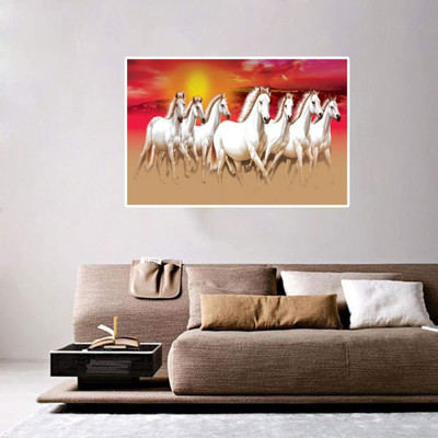 Asmi Collections 90 cm 7 Beautiful Running Horses Painting Self Adhesive Sticker(Pack of 1)