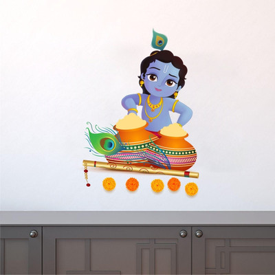 Inkfence 60 cm ' Krishna with Butter Pot ' Wall Stickers Self Adhesive Sticker(Pack of 1)