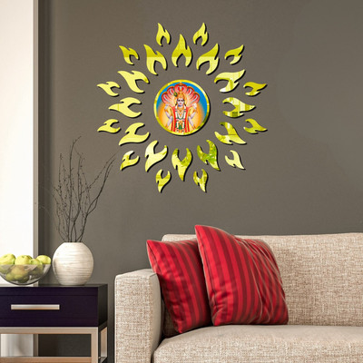 GiftsRange 46 cm 3D Vishnu Narayan Hari Wall Sticker Golden Mirror Shine Wall Decoration Art Self Adhesive Sticker(Pack of 25)