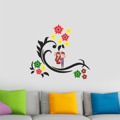 Lokeshshaky 70 cm Lovely Couple Flowers Wall Sticker Self Adhesive Sticker(Pack of 1)