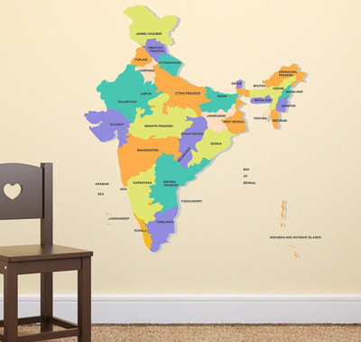 Wallme 100 cm India Map | Non-Reusable Stickers Self Adhesive Sticker(Pack of 1)