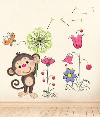 Happy Walls 70 cm Smiley monkey Self Adhesive Sticker(Pack of 1)