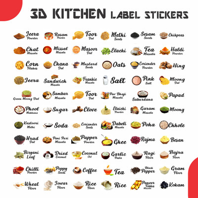 Stikor 2.5 inch Transparent Printed Mason Jars Labels Kitchen Pantry Spice Jars Glass Bottles Self Adhesive Sticker(Pack of 102)