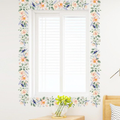 JAAMSO ROYALS 60 cm Beautiful Multi Colour Floral With Leaves Design Self Adhesive Sticker(Pack of 1)
