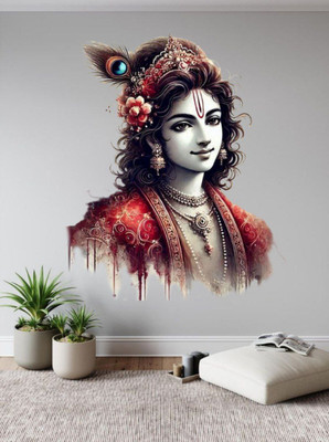 DEEYA CREATION 15.5 inch Lord Krishna Modern Wall Sticker for Living Room Divine Self Adhesive Sticker(Pack of 1)
