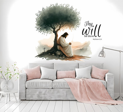 ArtisticDecals 60 cm Jesus Christ Wall Sticker | "Thy Will Be Done" Christian Quote Poster Self Adhesive Sticker(Pack of 1)