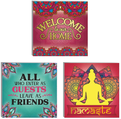 voorkoms 8 inch Welcome To Our Home Wall Art Set Of 3 Namaste & Guest Greeting Inspirational Self Adhesive Sticker(Pack of 3)