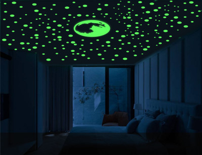 DreamKraft 25 cm Glow in the Dark Radium Sticker and Big Size Moon Set Self Adhesive Sticker(Pack of 1)