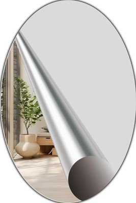 MOONMOONSHOPEE 20 cm Oval Shape Adhesive Mirror Sticker for Wall, Tiles Bedroom, Living Room Mirror Self Adhesive Sticker(Pack of 1)