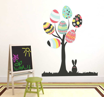 Wallme 90 cm Design Eggs Tree | Non-Reusable Stickers Self Adhesive Sticker(Pack of 1)
