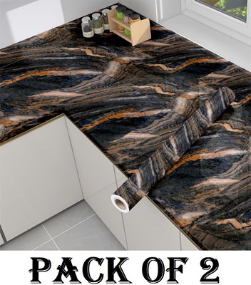 SIRTERIQ 400 cm Aluminum Shining Marble Foil Waterproof 2 Roll For Kitchen Self Adhesive Sticker(Pack of 2)
