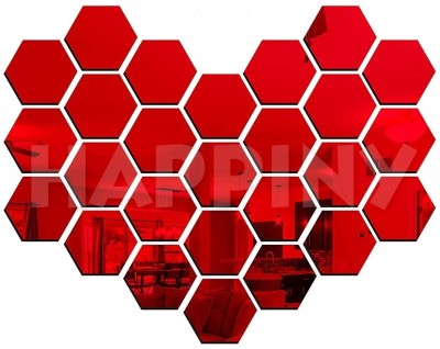 HAPPINY 12 cm 26 Hexagon (10.5 x 12.1 cm) Red, 3D Acrylic Mirror Stickers for Wall Self Adhesive Sticker(Pack of 1)