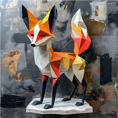 SoFFXia 18 inch Fennec_Fox_Origami 3D Animals Decorative Wall Sticker for Living Room Self Adhesive Sticker(Pack of 1)