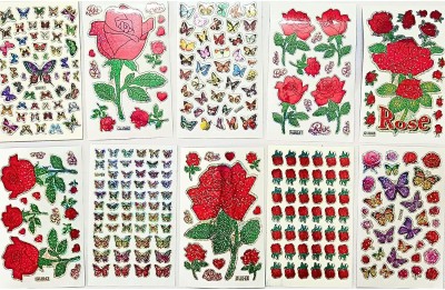 OWINAS 2 cm 280+ Sparkle Rose and Butterfly Stickers for DIY Crafts, Scrapbooking, and Gifts Self Adhesive Sticker(Pack of 10)